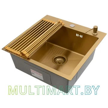 Кухонная мойка ARFEKA ECO AR 500x500+RM AR+DS AR GOLD картинка 3